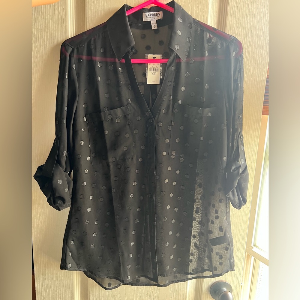 Express Black Sheer Portofino Slim top